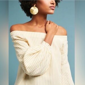 Anthropologie Maeve Clotille Off The Shoulder Top Balloon Sleeves Yellow Striped
